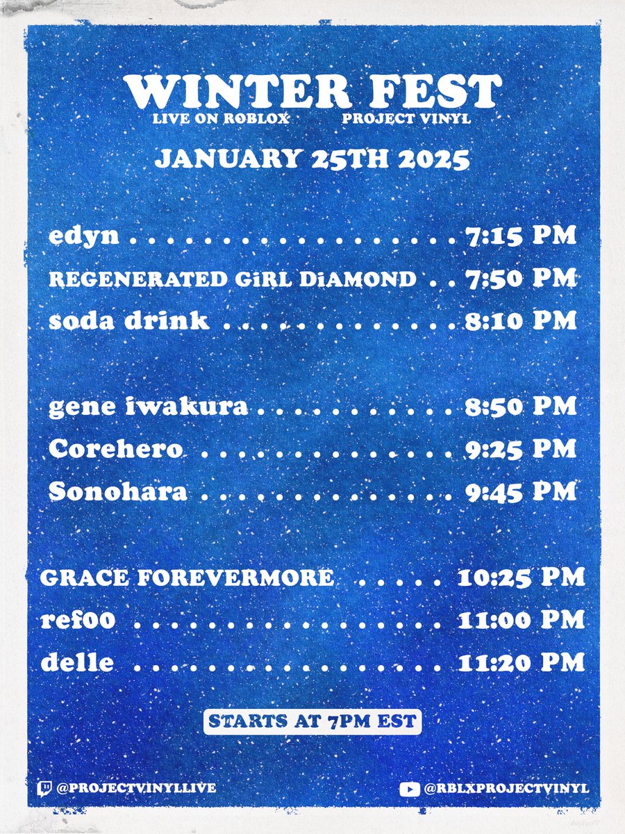 WINTERFEST!!! I go on at 9:45pm Eastern Time! Doors open at 7pm!!! Can't wait to see you all there :D