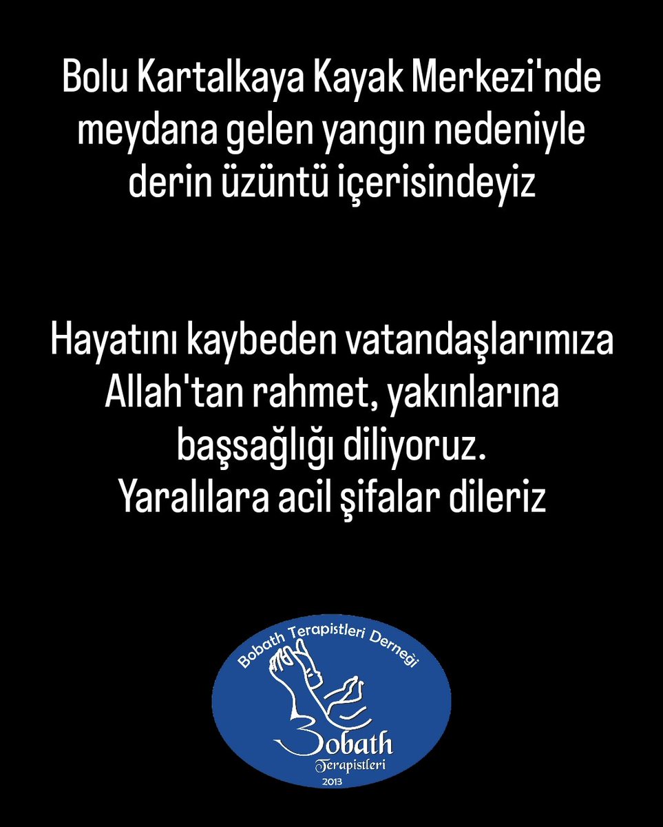 BobathNDT's tweet photo. Bolu Kartalkaya Kayak Merkezi'nde meydana gelen yangın nedeniyle derin üzüntü içerisindeyiz
Hayatını kaybeden vatandaşlarımiza Allah'tan rahmet, yakınlarına başsağlığı diliyoruz. Yaralılara acil şifalar dileriz https://t.co/RL7t5r4zMb