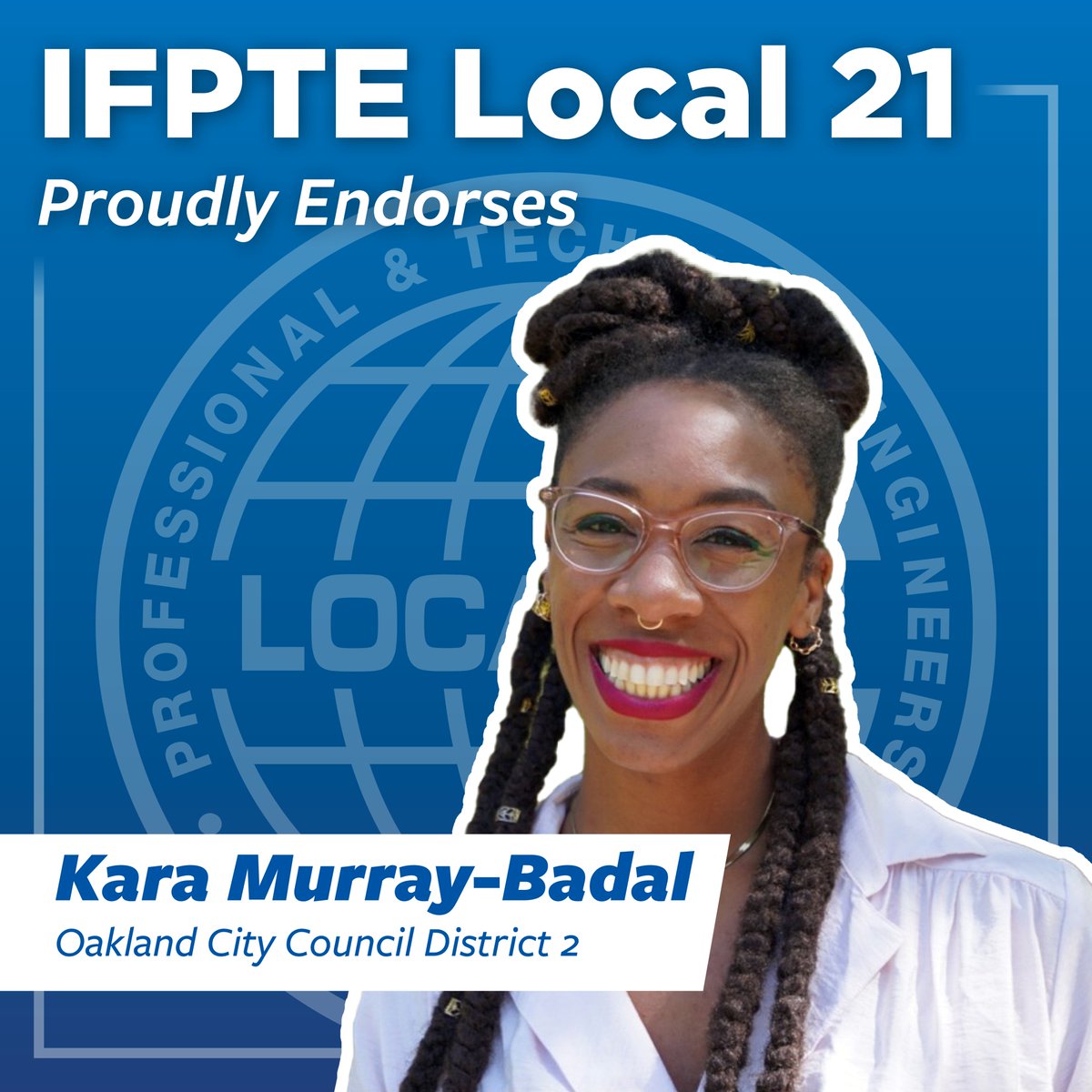 IFPTE Local 21 is proud to endorse Kara Murray-Badal for Oakland City Council District 2.

Kara is an Oakland native + fierce advocate for community-driven change. She's fighting for:
🏡 Safe, affordable housing
🏙️ Vibrant community spaces
🌱 Opportunities for everyone to thrive