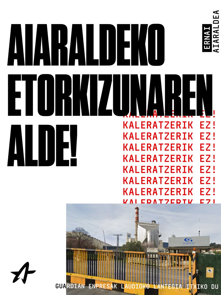 AIARALDEKO ETORKIZUNAREN ALDE!
Kaleratzerik ez!

Guardian enpresak Laudioko lantegia ixtea erabaki du, 171 langile kaleratuz.
