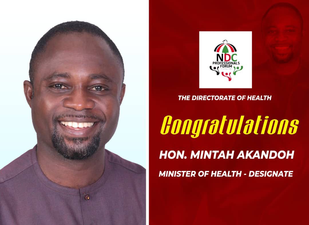 DeMorgaanK's tweet photo. The NDC Professionals Forum (ProForum) Health Directorate wishes to extend its warmest congratulations to Hon. Mintah Akandoh on your appointment as Minister of Health-Designate....

Warm regards,

Dr. (Med) Aaron Kwame Antoh,
National Director of Health, 
NDC ProForum. https://t.co/2KrBK2bsRH