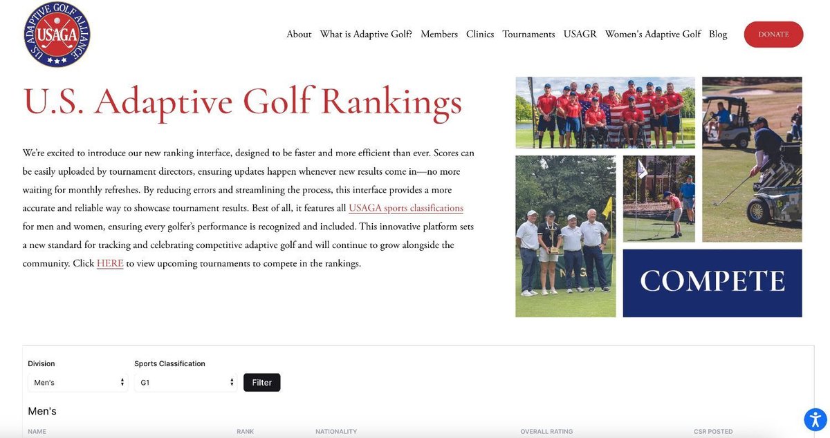 We’re excited to introduce our new ranking interface, designed to elevate the experience for our incredible adaptive golfers. This innovative system is faster and more efficient than ever, allowing us to grow along with the adaptive golf community. 

usaga.org/usagr-rankings