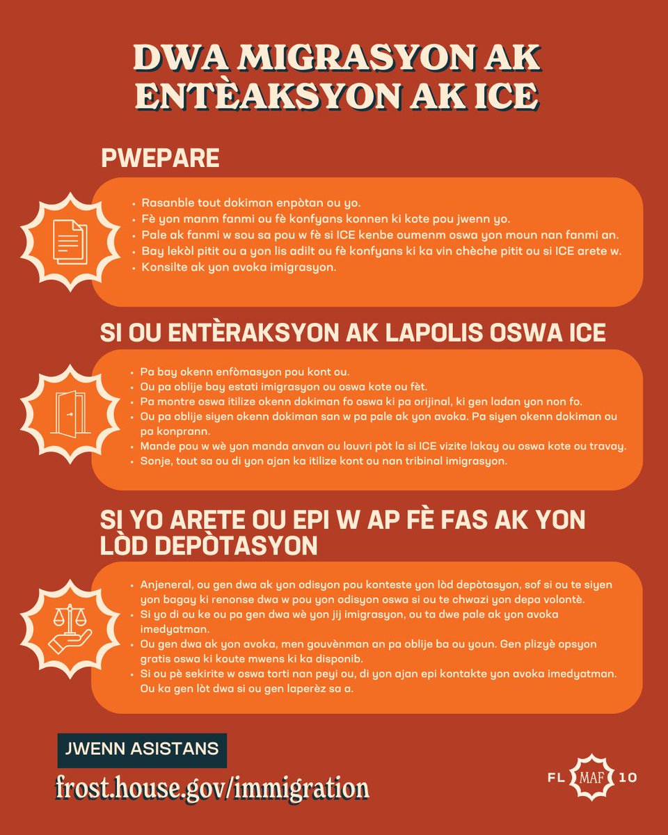 RepMaxwellFrost's tweet photo. Ahead of Trump immigration raids, it’s crucial to prepare and know your rights if law enforcement or ICE comes to your door.

If you or a loved one needs assistance, you can reach out to my office at https://t.co/H28B9Usa10 or by calling us at 321-388-9808. https://t.co/WTXWtwerdF