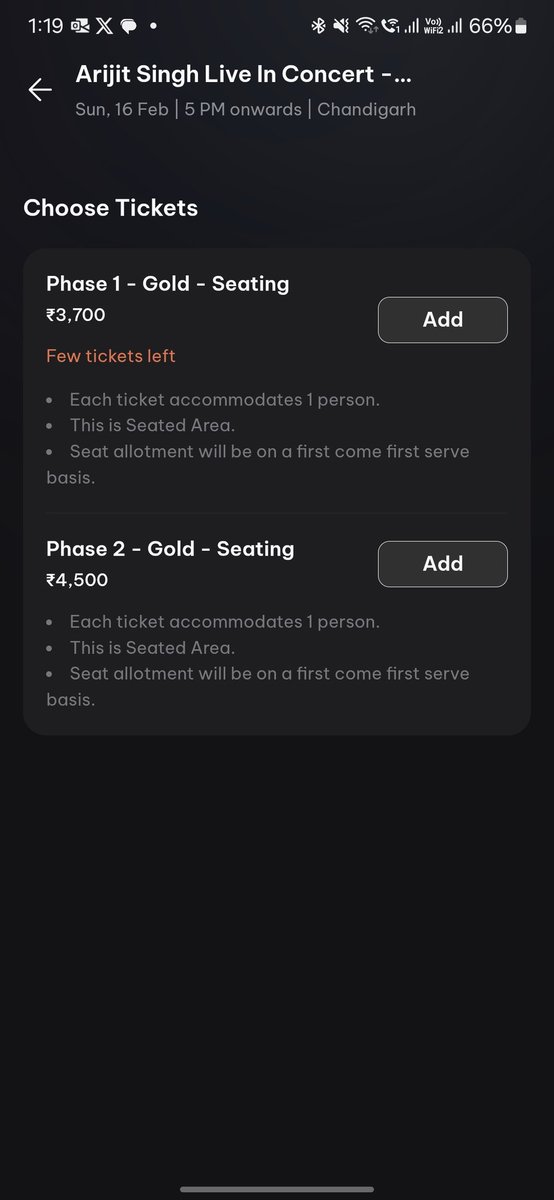 ImAll_Ok's tweet photo. Hii @carebydistrict @lifeindistrict
@arijitsingh
Could you please tell me the difference between phase1 and phase2 tickets for a concert?

For eg. For Arijit Singh Concert

It is the same tickets with different price or phase 2 means infront of phase 1?

PFA

As you can see here. https://t.co/s8jRisEI7L