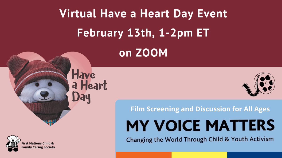 After a screening of My Voice Matters, there will be a discussion with four of the young adults featured in the film who, as children &amp; youth, stood up for equity for First Nations children, and continue to do so today. No registration required. Zoom: us06web.zoom.us/j/83140596790