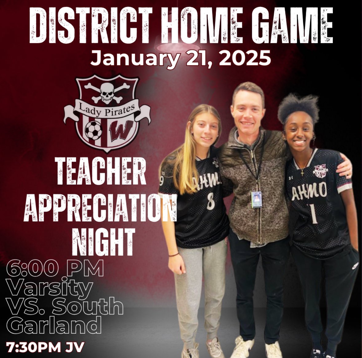 🏴‍☠️GAME DAY🏴‍☠️
Tonight the pirates face off against South Garland. 
Due to weather…
⚽️ Varsity plays @ 6:00
⚽️JV1 plays @ 7:30

Tonight is also special because we thank all the educators for their time, and service to make our players better people in and out of the classroom!!