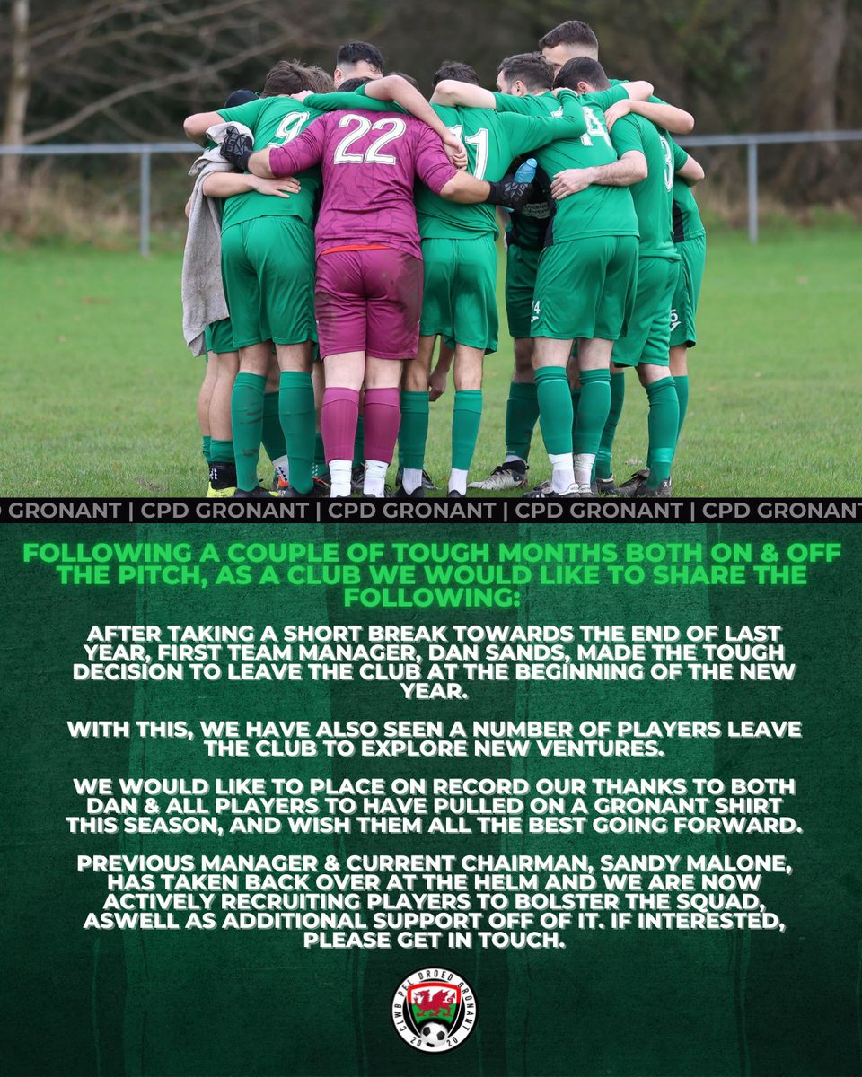 🗣 | Club update, please read below👇

Any interest to assist the club, please get in touch🤝

#CPDGronant🟢⚫️