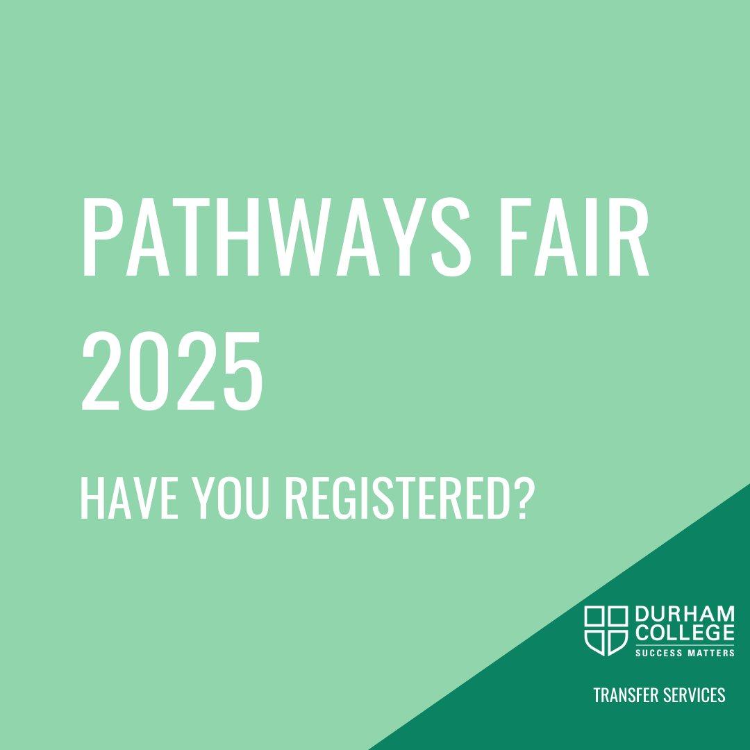 DC_Transfers's tweet photo. Are you ready to find your pathways to further education?

Join us at the Pathways Fair on Tuesday, February 4 (Oshawa Campus) &amp; Wednesday, February 5 (Whitby Campus).

Register here: https://t.co/YuvFRAdugj.

@Durhamcollege https://t.co/ANRFS63xEz