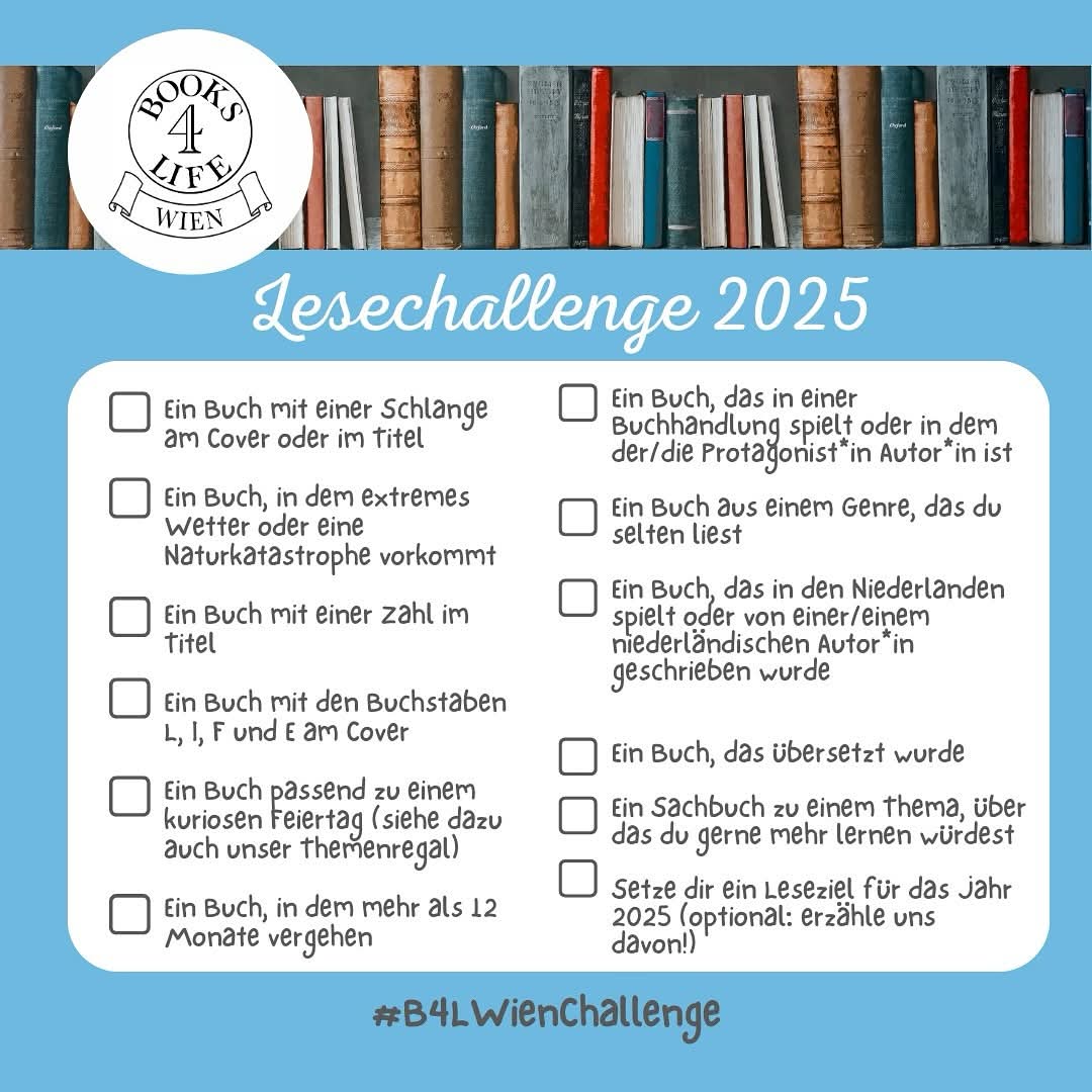 Bereit für unsere Lesechallenge 2025? 🥁 Auch dieses Jahr haben wir wieder eine Herausforderung, um euch 2025 auf eurer Lesereise zu begleiten. Passende Bücher findet ihr im Books4Life-Shop!
#books4lifewien #bücher #books #challenge #lesen #2025 #herausforderung #secondhand #wien