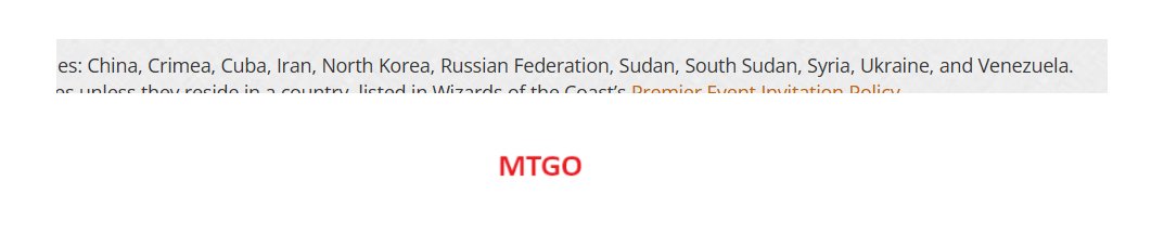 Dmitry Medvedev (@m3dvedev) on Twitter photo Big names restricted on MTGO but not Arena are China and Ukraine. What exactly the restrictions are still seems to be unclear, but it states that certain events now don't allow these residents to join. It would be great to see some deeper explanation. <a href="/MagicOnline/">Magic Online</a> <a href="/fireshoes/">Robert Taylor🔥✈️ SCG Orlando</a> Big names restricted on MTGO but not Arena are China and Ukraine. What exactly the restrictions are still seems to be unclear, but it states that certain events now don't allow these residents to join. It would be great to see some deeper explanation. <a href="/MagicOnline/">Magic Online</a> <a href="/fireshoes/">Robert Taylor🔥✈️ SCG Orlando</a>