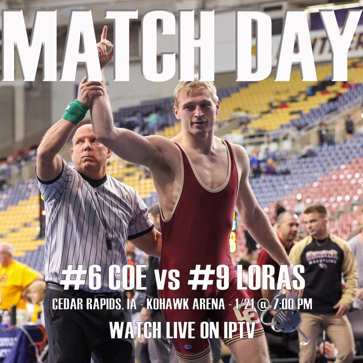 BLACK OUT!!! ⚫️⚫️⚫️

#️⃣6️⃣ COE 🆚 #️⃣9️⃣ LORAS 

📍Cedar Rapids, IA
🏟️Kohawk Arena
⏰ 7:00 PM
📺 Iowa Public Television

#KohawkTough🦅💪🏼
#bleedcrimsonwingold🔴🟡