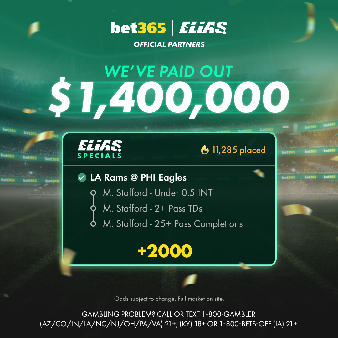 bet365 US (@bet365_us) on Twitter photo We paid out $1.4M on our NFL <a href="/EliasSports/">Elias Sports Bureau</a> Special this weekend ⚡️
Matt Stafford recorded 26 pass completions and 2 TD without throwing an INT on Sunday, cashing this bet for over 11k users 💰 We paid out $1.4M on our NFL <a href="/EliasSports/">Elias Sports Bureau</a> Special this weekend ⚡️
Matt Stafford recorded 26 pass completions and 2 TD without throwing an INT on Sunday, cashing this bet for over 11k users 💰
