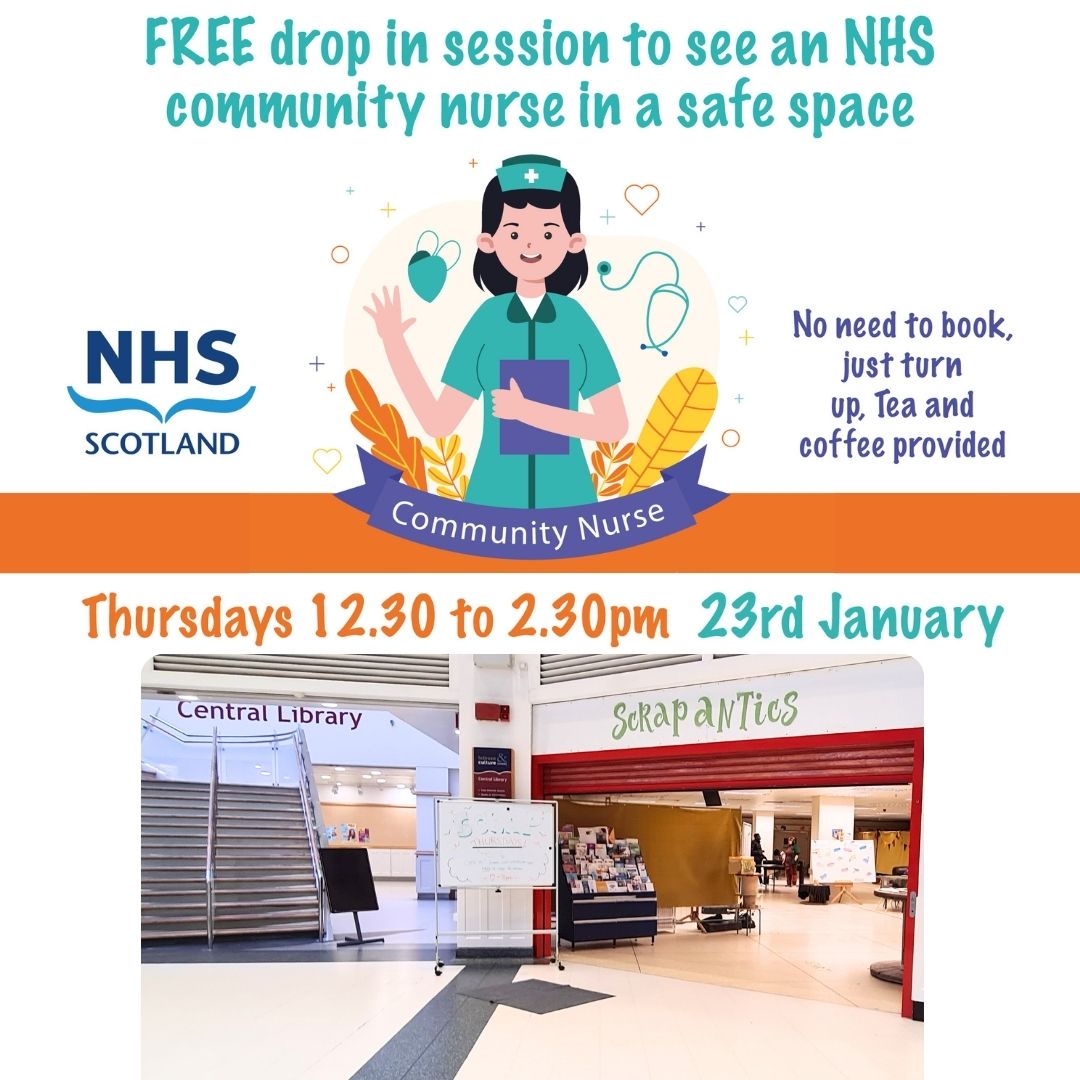 ScrapAntics CIC (@scrapantics) on Twitter photo Nurse Bev and Cat are back for more drop ins in our Community <a href="/Wellgateshop/">Wellgate Shopping Centre</a> space!
This Thurs the 23rd of Jan 12.30pm - 2.30pm
This is for anyone who is looking for support with blood pressure, blood tests, small wound care, medical queries and more.
Free with refreshments. Nurse Bev and Cat are back for more drop ins in our Community <a href="/Wellgateshop/">Wellgate Shopping Centre</a> space!
This Thurs the 23rd of Jan 12.30pm - 2.30pm
This is for anyone who is looking for support with blood pressure, blood tests, small wound care, medical queries and more.
Free with refreshments.