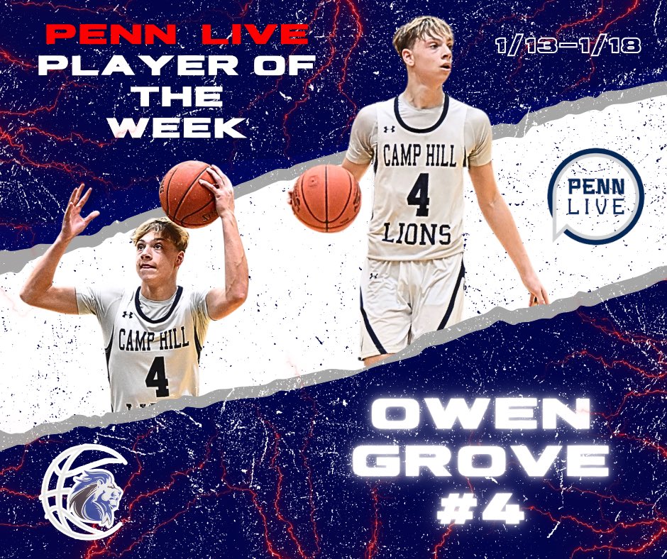 Congratulations, Owen Grove, for being named the Mid-Penn Boys Basketball Player of the Week from PennLive. Great job, Owen!