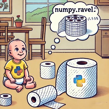 egr_investor's tweet image. You know you’re a nerd when your baby unravels a roll of paper towels and your first thought is wishing for a real-life numpy.ravel() function to fix it. #Parenting #NerdHumor #DataScience #Python #Engineering