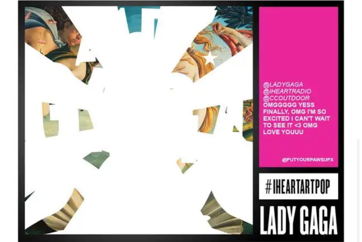 riqueaiala's tweet photo. aproveitando o hype com o anúncio do #LG7 vamos falar de quando a Gaga jogou essa imagem na times square e pediu pra gente subir a #iHeartARTPOP… quanto mais a gente subisse a tag mais rápido os pedaços eram revelados.
#MAYHEMISCOMING e eu estou ansioso. https://t.co/WGAIqf1qU8