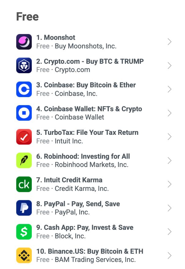 Top 10 finance apps: 

1. Crypto 
2. Crypto
3. Crypto
4. Crypto
5. Taxes
6. Offers crypto
7. Budgeting
8. Offers crypto
9. Offers crypto
10. Crypto