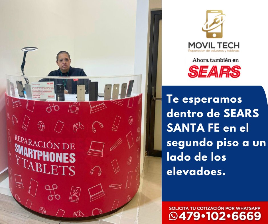 MovilTechDF's tweet photo. Estamos listos para atenderte dentro de SEARS SANTA FE para brindarte el mejor y mas seguro servicio de reparación de dispositivos móviles. 
Sucursales: Condesa, Santa Fe, Satelite, Perisur, Universidad, Tezontle, Neza, Torreón, Puebla, Leon
#reparacioniphone #smartphone #ipad https://t.co/iE9rI2pNrv