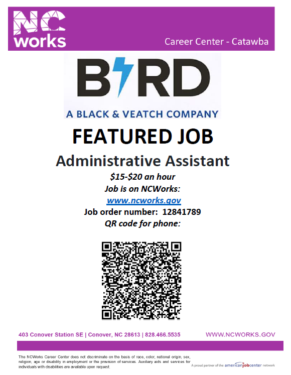 WPWorkforceDev's tweet photo. A great #featuredjob!
See the flyer for more information!
#NCWorks #westernpiedmontworks #jobs #careers https://t.co/X9IB1jzkzK