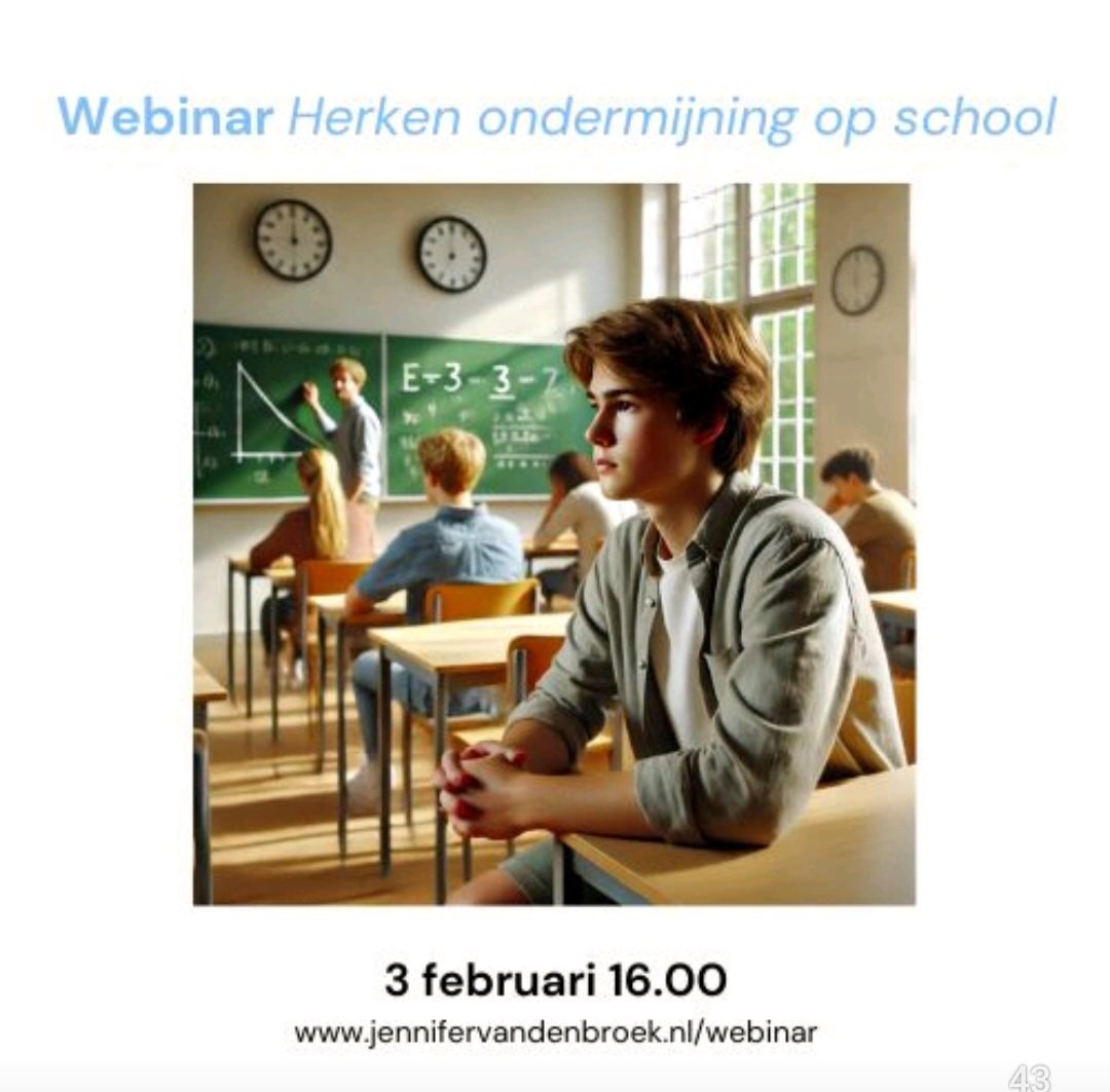 Gratis webinar 𝗛𝗲𝗿𝗸𝗲𝗻 #ondermijning 𝗼𝗽 𝘀𝗰𝗵𝗼𝗼𝗹, 3 februari, 16.00. Aanmelden via: jennifervandenbroek.nl/webinar

#preventiemetgezag #schoolveiligheid #uitbuiting #mensenhandel #jeugdcriminaliteit #onderwijs #jongeren #webinar #gratis