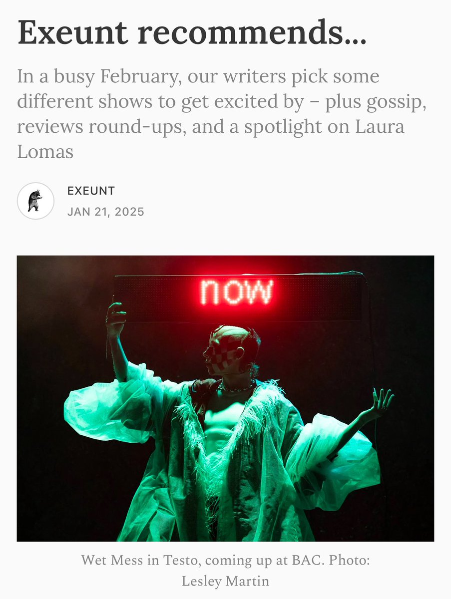 Driftwood is included in Exeunt’s February recommendations. 🙏 

We open at The Mill At The Pier, Wigan next Friday! 

📰: tinyurl.com/32erah35