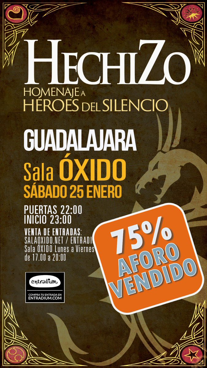 Como cada año que vienen, <a href="/HechizoHeroes/">Hechizo Homenaje</a> (Homenaje a Héroes del Silencio) revientan Óxido. 
Quedan pocas entradas. Ultimas a la venta en salaoxido.net y en la misma sala.