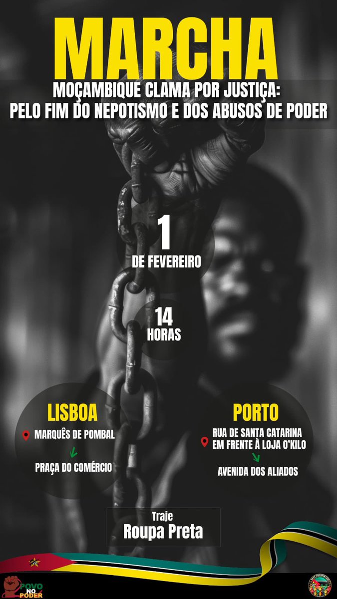 indignadosmoz's tweet photo. Manifestação em Lisboa e no Porto, dia 1 de Fevereiro! A luta continua ✊🏾
Protests in Lisbon and Porto, February 1st. The fight must go on ✊🏾 #PovoNoPoder
#freemozambique
#MozambiqueElections
#MozambiqueElections https://t.co/4Z4ancU7Cq