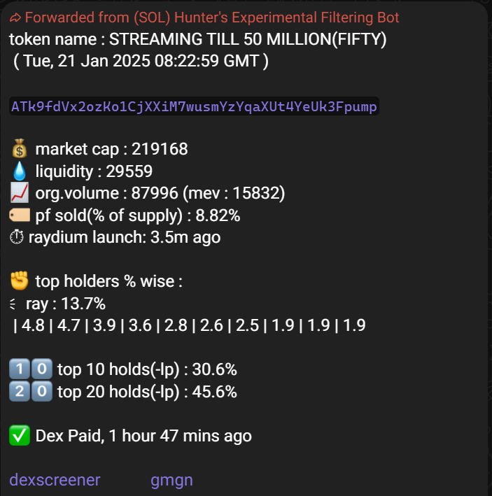 thehunterbaker's tweet photo. $fifty, triggered by the bot at 219k, hit 10m, 45x

$trump $barron #melania #DOGECaucus $doge $eric $ers $bwt $elon #trumpfam #ZACHXBT $USA $MOLLIE $IVANKA #illusion $AIB

bot updates : https://t.co/EAEvgXXsRK

not financial advice! https://t.co/8xLGM0IpA6