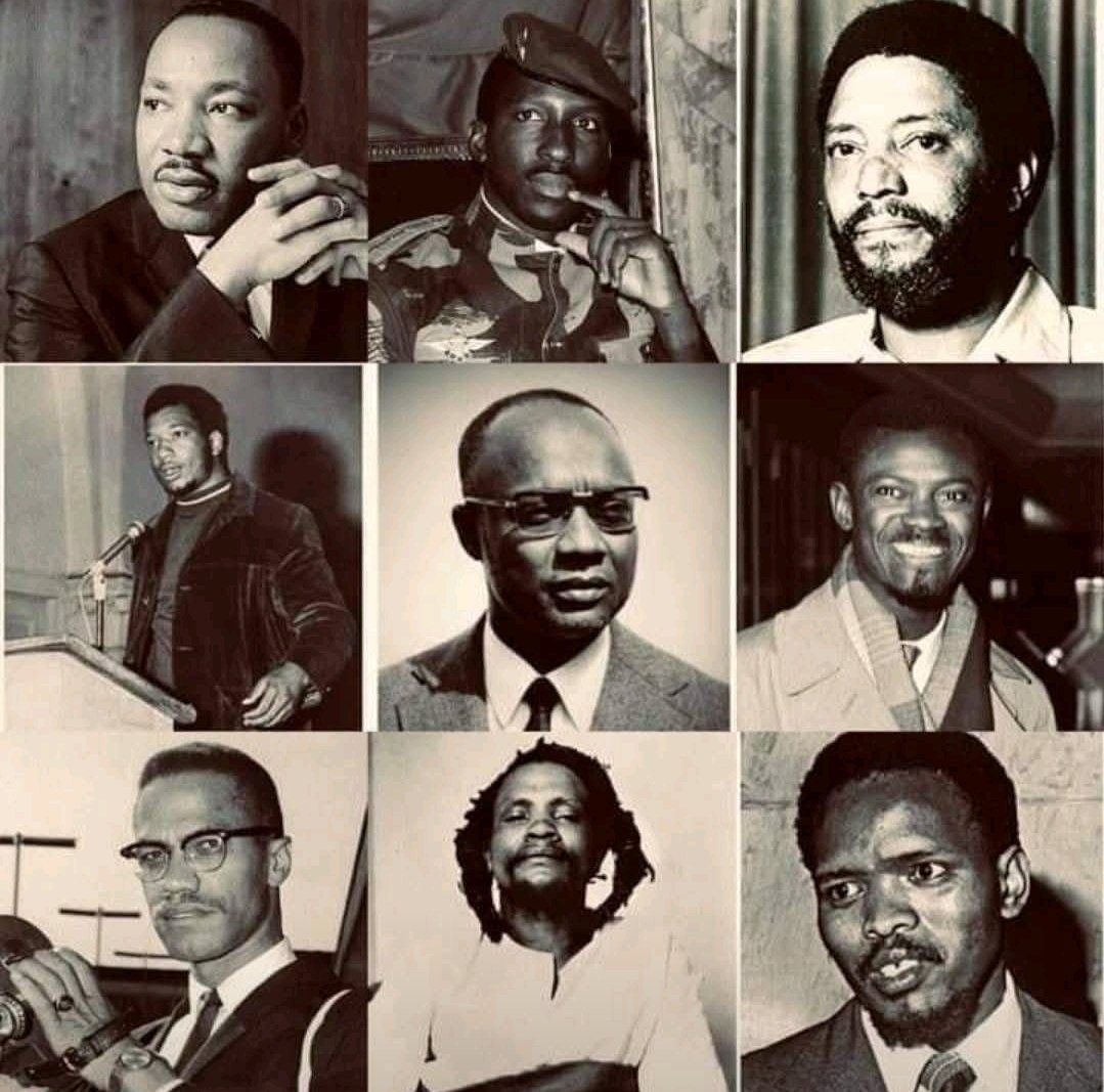 belloAUN's tweet photo. If you look at this image amd don't recognize someone, please research them. Dr. Martin Luther King Jr. Thomas Sankara. Maurice Bushop. Fred Hampton. Amilcar Cabral. Patrice Lumumba. Malcolm X. Dedan Kimathi. Steve Biko. Teach yourself, then your kids. #BlackHistory365 https://t.co/BV9gi5iiF3
