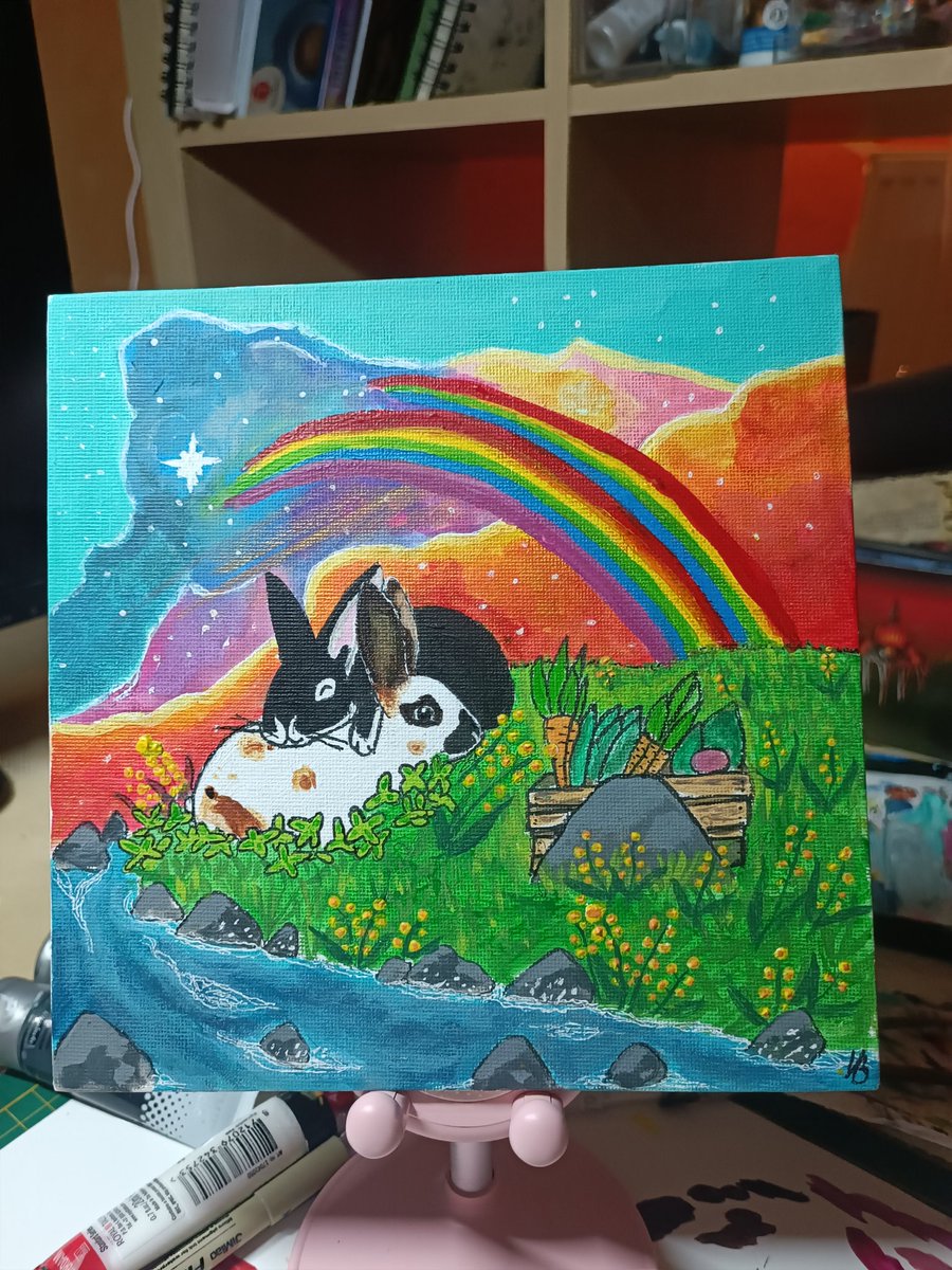 Wren_schreibt's tweet photo. Und fertig ist das Bild von den #Kaninchen im Land hinter der #Regenbogenbrücke .
#kleinekunstklasse #Acrylbild #Haustiere https://t.co/A71YB3p6xL