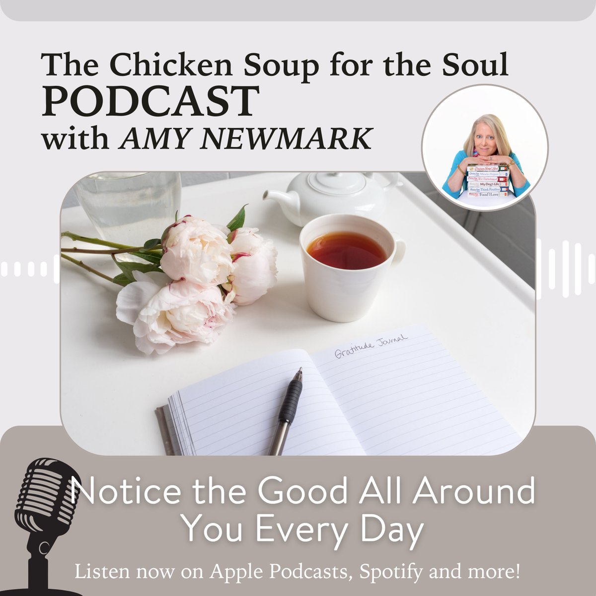 Embrace positivity by focusing on the good each day rather than the challenges. @AmyNewmark shares two uplifting stories from Chicken Soup for the Soul: 101 Ways to Think Positive on our latest podcast. playlist.megaphone.fm/?e=ADL20629864…