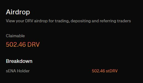 PipeSullivan's tweet photo. 🎉 Derive Airdrop is Almost Live! 🪂
✅ Ready to claim your reward? Visit: https://t.co/19MosAekPW
(The claim function will be activated soon!) ⏳
📈 Current $DRV Value: $0.40

Who can claim:

Ethena sENA token holders
DYM, ATOM, or TIA stakers
Derive points holders
Get ready for the airdrop and watch for the claim button to go live! 🚀

#Airdrop #Crypto #DeriveTokens #Ethena #Blockchain #CryptoCommunity