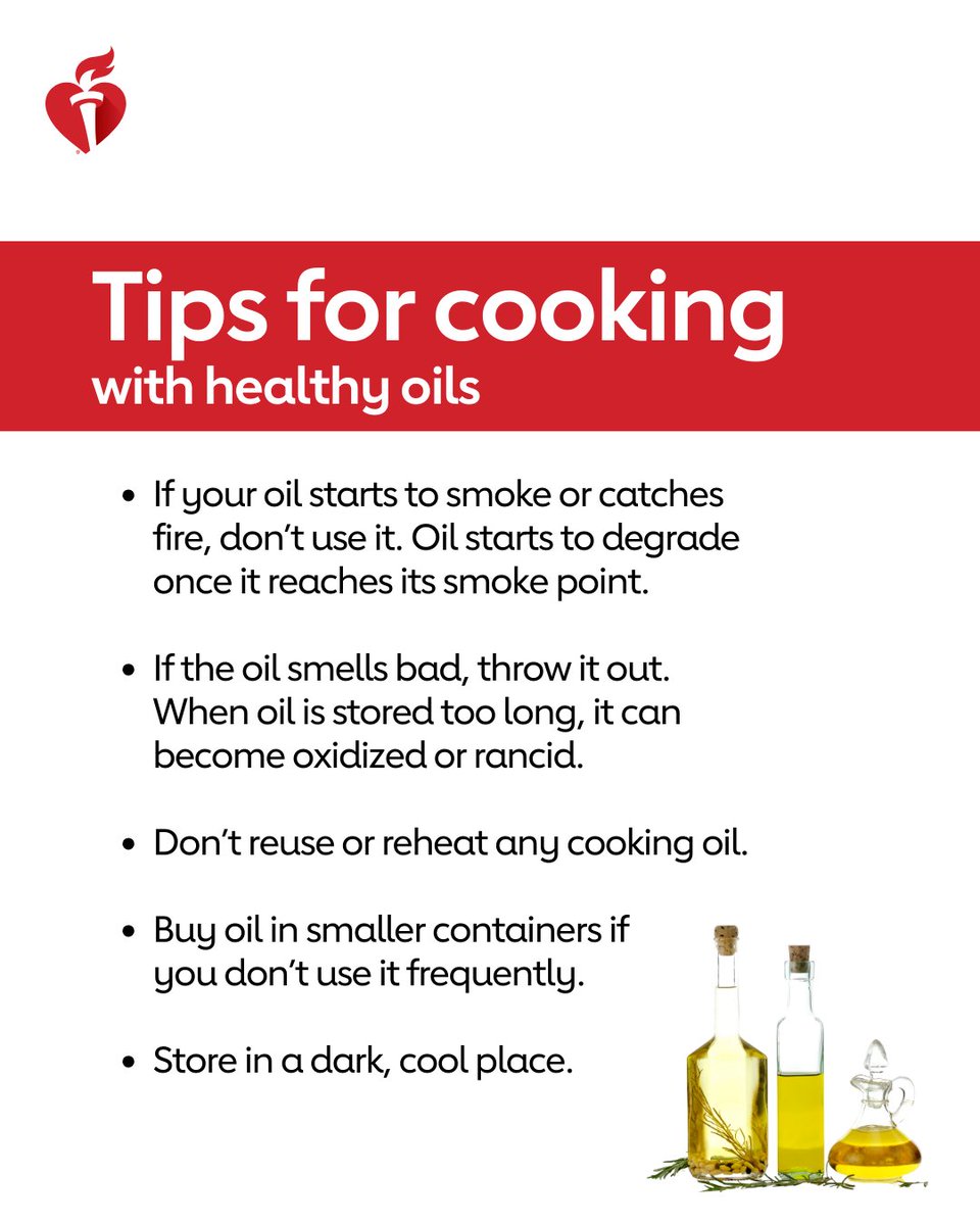 American_Heart's tweet photo. Choosing nontropical vegetable oils to cook and prepare food, like these, is smart for your heart. https://t.co/tFhGX7sTFD