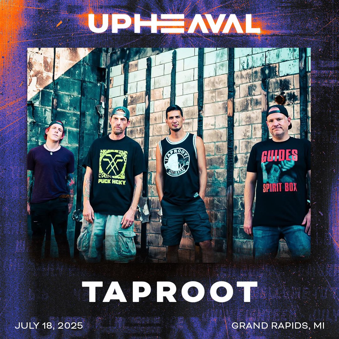 Michigan represent! <a href="/FollowTaproot/">TAPROOT</a> joins the Upheaval lineup on Friday, July 18th! 🤘

🎫 2-day &amp; single day tickets on sale now at upheavalfest.com
👀 See you tomorrow at 11am for another announcement!