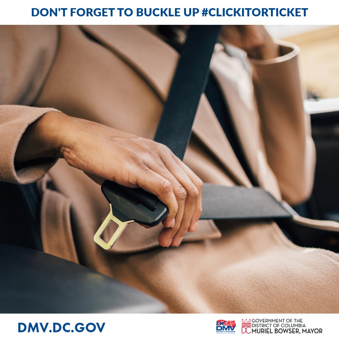 dcdmv's tweet photo. It's National Passenger Safety Week. One of the safest choices drivers and passengers can make is to buckle up! Learn more about what you can do to make sure you and your family use car seat belts properly, every time: https://t.co/6ydeXnFl2P #VisionZeroDC #ClickItOrTicket https://t.co/vjp3IRYimj
