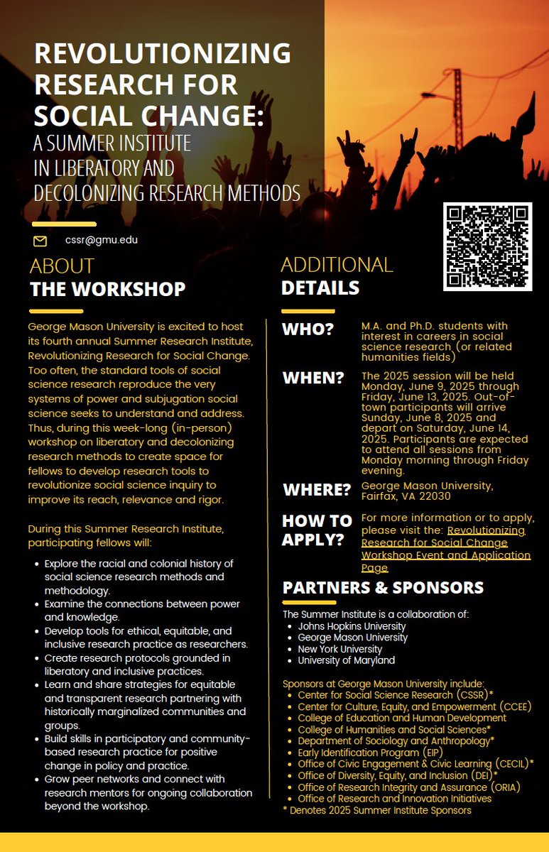 QualLab at Ohio State (@quallabosu) on Twitter photo Are you a MA/PhD student considering careers in social science/humanity research? Apply to the Summer Institute in Liberatory & Decolonizing Research Methods <a href="/GeorgeMasonU/">George Mason University</a> by Feb 3! Selected participants'll have all expenses covered except travel for the week-long workshop in Jun Are you a MA/PhD student considering careers in social science/humanity research? Apply to the Summer Institute in Liberatory & Decolonizing Research Methods <a href="/GeorgeMasonU/">George Mason University</a> by Feb 3! Selected participants'll have all expenses covered except travel for the week-long workshop in Jun