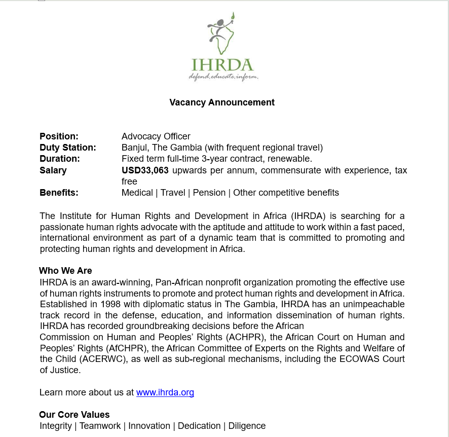 IHRDAfrica's tweet photo. [Vacancy] 📣📣📣

@IHRDAfrica invites qualified persons to apply for the post of Advocacy Officer.

🛑The closing date for applications is 9 February 2025. https://t.co/vc61f436b5 https://t.co/DupUiLIxYy
