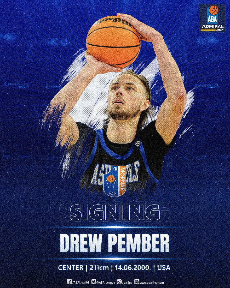 OFFICIAL: <a href="/kkmornarbar/">KK Mornar Barsko zlato</a> strengthened its center position after signing big man Drew Pember. 

🔗 aba.tips/inz 

Drew, welcome to the #ABALiga
