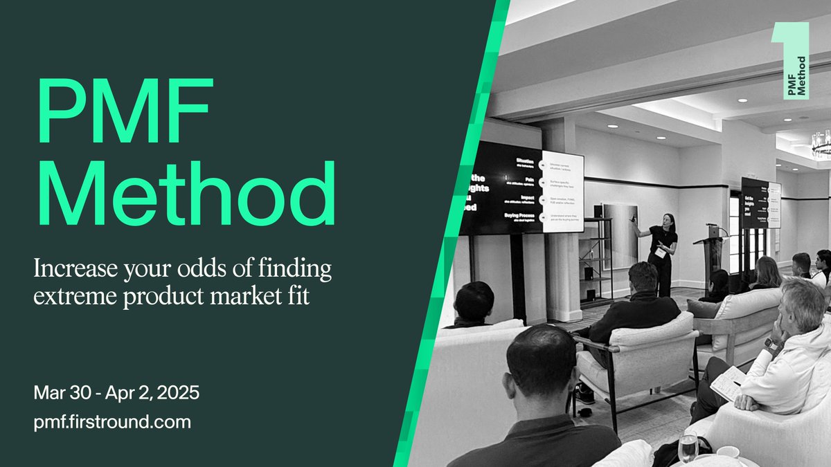 btrenchard's tweet photo. "Finding product-market fit is more art than science" is bad advice that keeps getting repeated.

After 20 years of pre-PMF investments and hundreds of founder interviews, we’ve created a series of tactical sessions for taking a straighter path.

Now we're sharing it with early B2B founders in PMF Method — and applications for the spring cohort open today.

Whether you're pre-product or pre-idea, whether you’re working full-time or planning to leave your job soon(ish), don’t overthink it — just apply.

We’re hosting the retreat in Sonoma from March 30 - April 2. Applications close at 11:59pm PDT on 2/7.