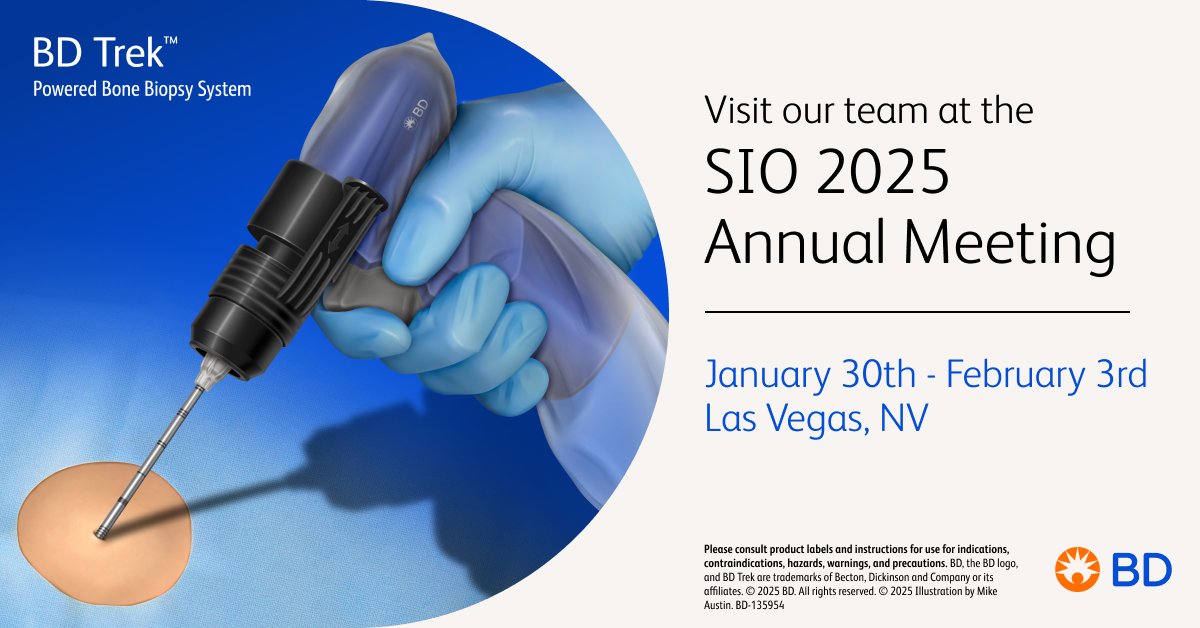 BD will be attending the SIO 2025 Annual Scientific Meeting in Las Vegas, NV. Stop by our booth to learn more about our oncology product portfolio. #BDPI #SIOVegas