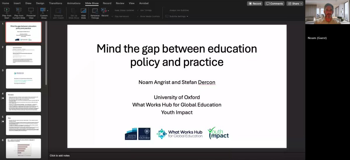 FHI 360 Research (@fhi360research) on Twitter photo Earlier today, <a href="/angrist_noam/">Noam Angrist</a> of <a href="/WWHGlobalEd/">What Works Hub for Global Education</a> presented research findings about the gap between #education policy and practice as part of our monthly #Evidence that Matters research seminar. Thank you, Dr. Angrist! Earlier today, <a href="/angrist_noam/">Noam Angrist</a> of <a href="/WWHGlobalEd/">What Works Hub for Global Education</a> presented research findings about the gap between #education policy and practice as part of our monthly #Evidence that Matters research seminar. Thank you, Dr. Angrist!