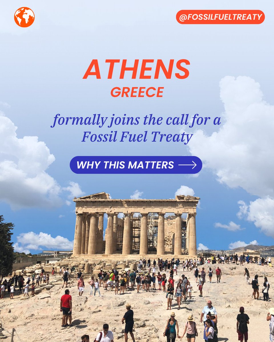 Athens, Greece has become the 18th major world capital to formally endorse the proposal for a Fossil Fuel Treaty. 🔥