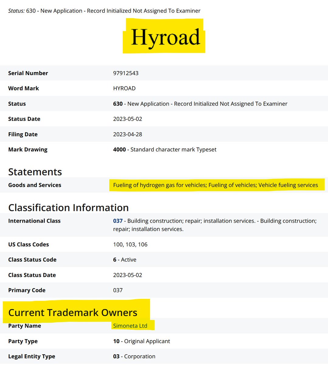 KeithDPatch's tweet photo. #ChickenOrEgg
HyRoad Energy & Simoneta Ltd win FY2024 $9.1MM Texas #THIVE grant for 28 hydrogen fuel cell Class 8 HD trucks.
Yet #Simoneta appears to own the #Hyroad Trademark!?!
I'm confused...๐ค
#hydrogen #H2 #fuelcell #fuelcells #FCET #texas https://t.co/ngPJfIacU2