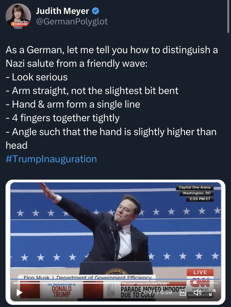 GermanPolyglot's tweet photo. So this just happened… my educational tweet got 4.6 million views, then someone at X decided to slap an unwarranted R-rating on it, and it has become invisible. 
Note that I did not say whether Musk was doing a Nazi Salute, I only provided criteria. Did he decide they fit? https://t.co/i1l0a7yWbe
