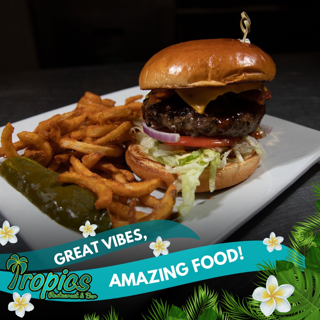 It’s always summer at Tropics 🌺🏖️ Swing by for a taste of paradise! #WVRestaurants #EscapeToTropics #IslandDining
