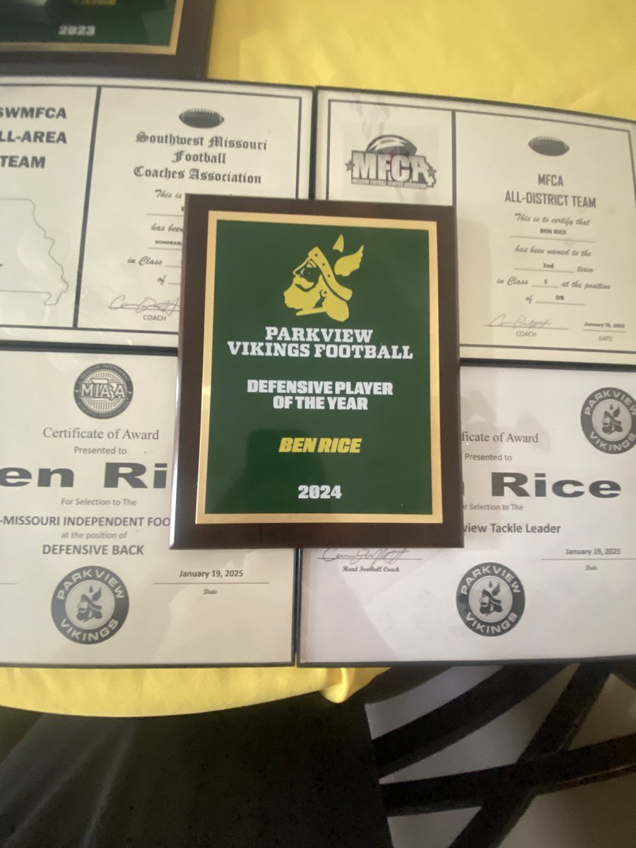 Blessed to receive SWMFCA All-Area team, All-district, All Missouri independent team, Parkview tackle leader (107) , and defensive player of the year. Thank you <a href="/ParkviewVikings/">Parkview Football</a> for making me the athlete I am today.