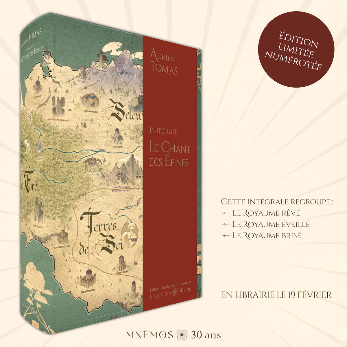 ✨️PROCHAINEMENT 
En février, découvrez Le Chant des épines, la trilogie captivante  d'Adrien Tomas où tout commence pour l'univers de La Geste  du Sixième Royaume en édition collector à l'occasion des 30 ans des  éditions Mnémos en 2025 !