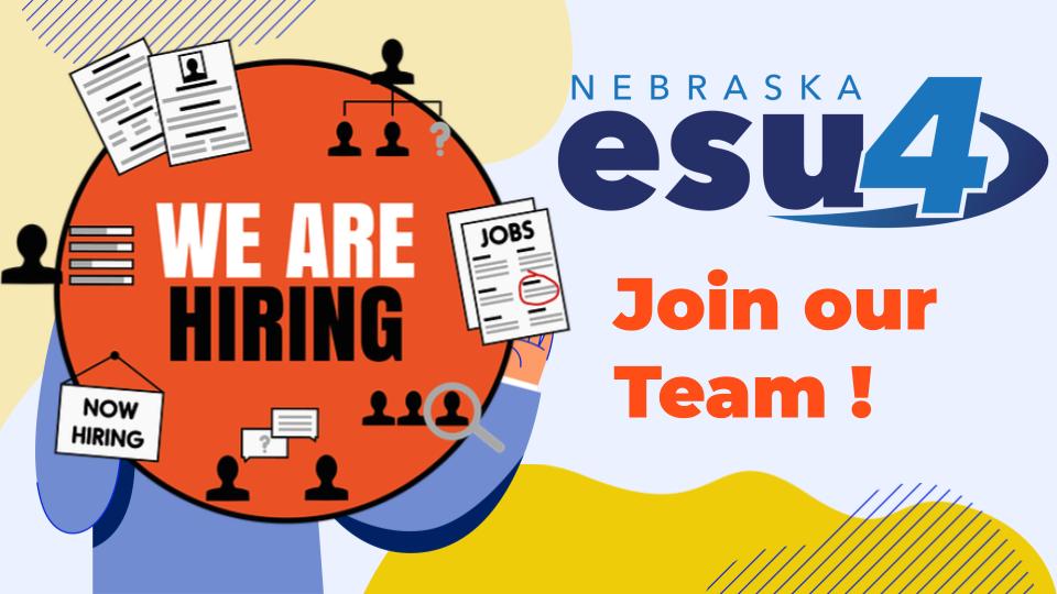 We are hiring. Visit our online job board to view our open positions. esu4.mysmarthire.com/jobs/