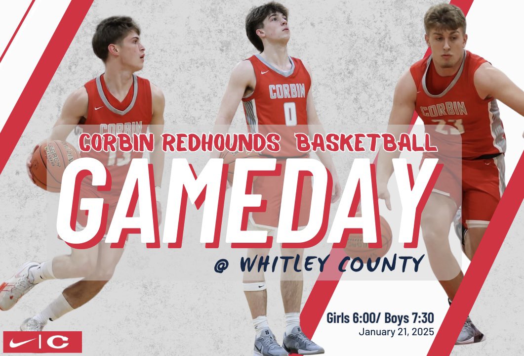 RedhoundHoops's tweet photo. Game Day!! The Hounds travel south to take on rival Whitley County!! Girls 6:00/Boys 7:30. #GoHounds https://t.co/upLFy3pCvn
