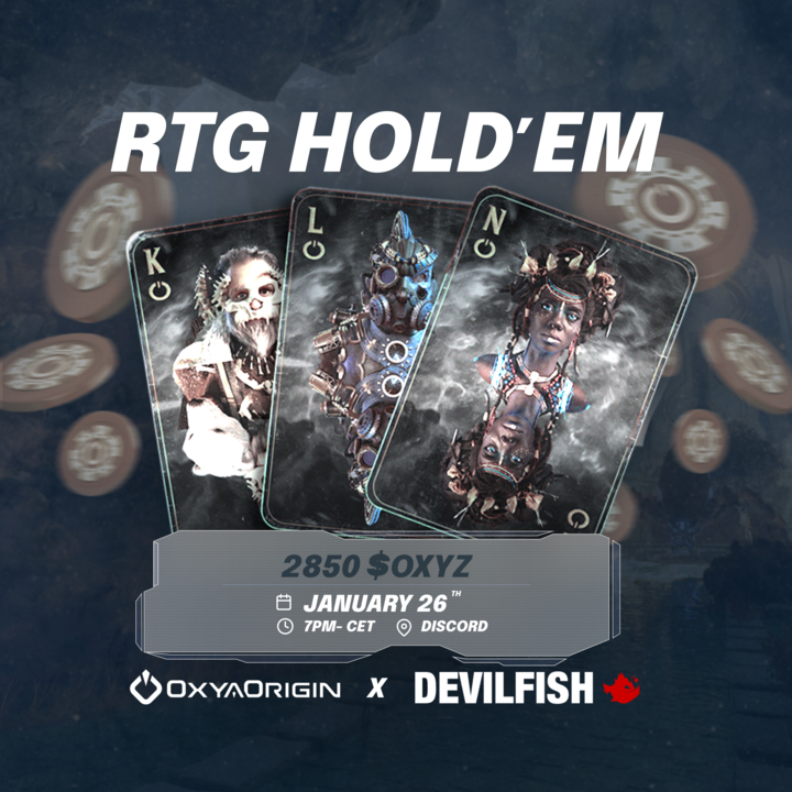 OxyaOrigin's tweet photo. 🃏 January Hold’em #1 is here!

Step into the arena as Luxion Games hosts an epic tournament to crown the ultimate hunters.

2850 $OXYZ rewards are up for grabs.
📅 Mark your calendars: January 26th, 7 PM CET.

Sign up now: https://t.co/I2TCbjnXMj

♠️This is your moment to shine. Don’t miss out!